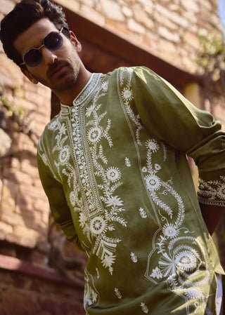 Falaknuma Sap Green Kurta And Salwar by Ankit V Kapoor available on Indiaspopup.com