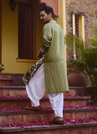 Falaknuma Sap Green Kurta And Salwar by Ankit V Kapoor available on Indiaspopup.com