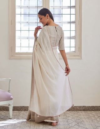 Vaayu-Pearl Sand Printed Sari With Unstitched Blouse-INDIASPOPUP.COM