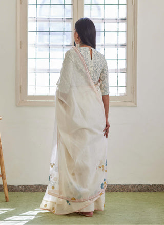 Vaayu-Pearl Applique Sari With Unstitched Blouse-INDIASPOPUP.COM
