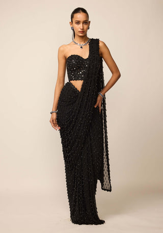 Black single drop sari set