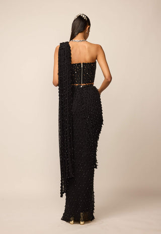 Black single drop sari set