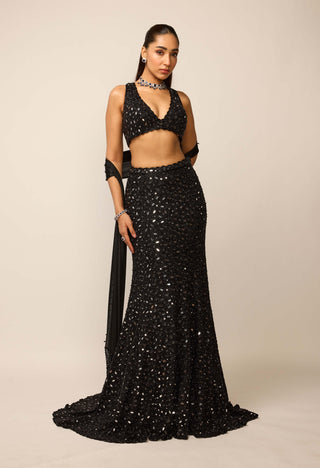Black fishcut lehenga set