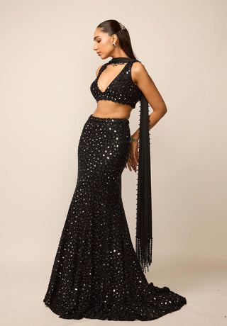 Black fishcut lehenga set