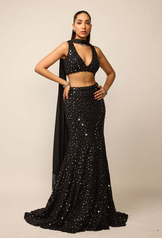 Black fishcut lehenga set