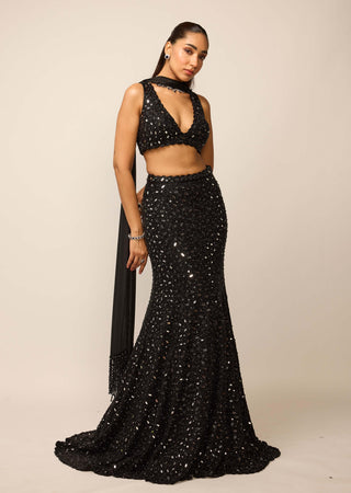 Black fishcut lehenga set