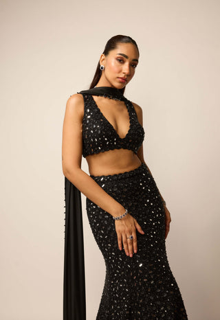Black fishcut lehenga set