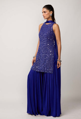 Cocktail blue satin sharara set
