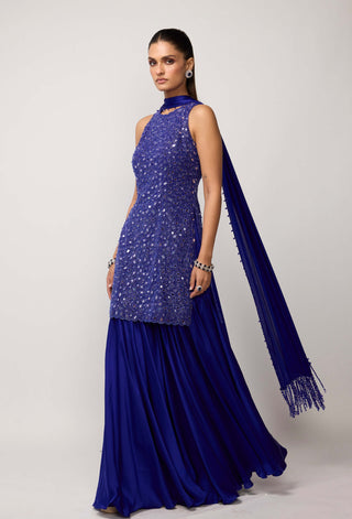 Cocktail blue satin sharara set