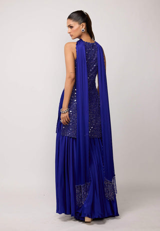 Cocktail blue satin sharara set