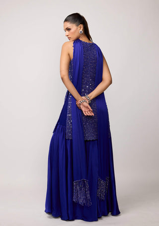 Cocktail blue satin sharara set