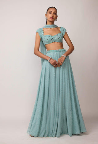 Powder blue georgette skirt set