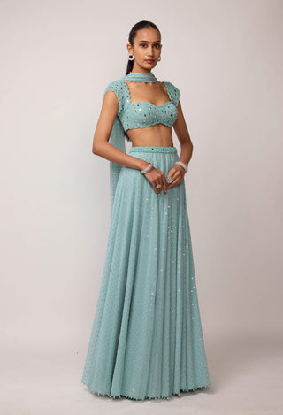 Powder blue georgette skirt set