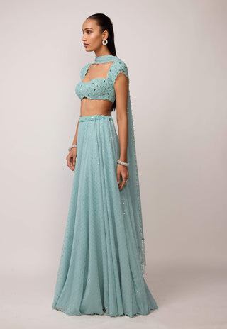 Powder blue georgette skirt set