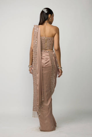 Bronze rosé draped sari set