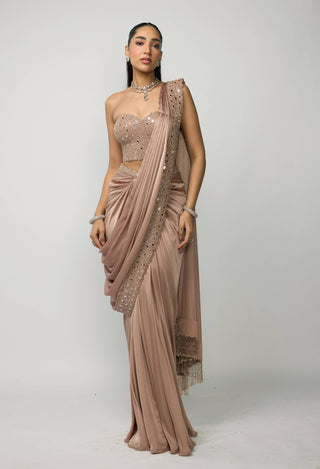 Bronze rosé draped sari set