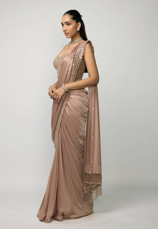 Bronze rosé draped sari set