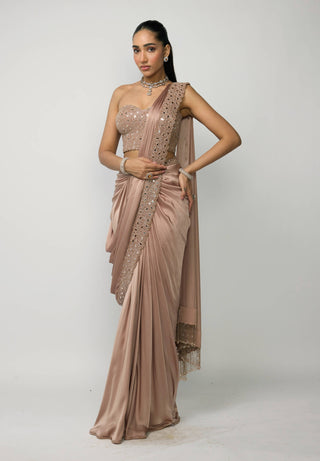 Bronze rosé draped sari set