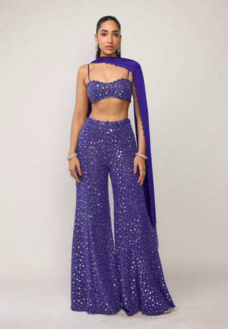 Cocktail blue blouse with sharara set