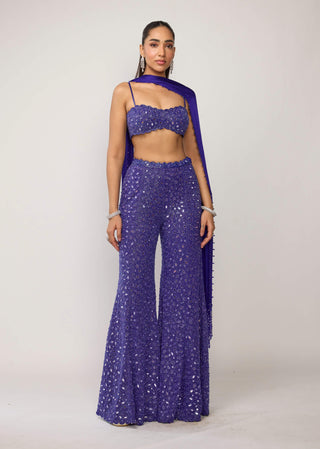 Cocktail blue blouse with sharara set