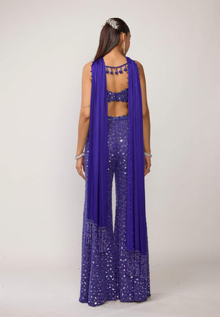 Cocktail blue blouse with sharara set