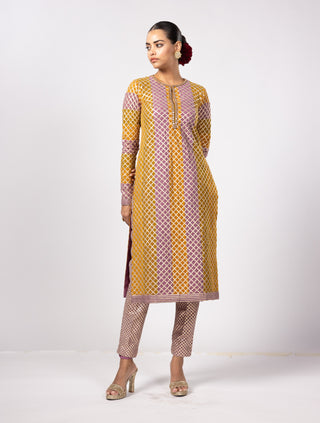 Mustard multicolor gota kurta set