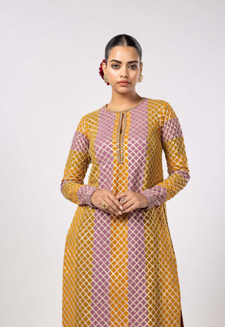 Mustard multicolor gota kurta set