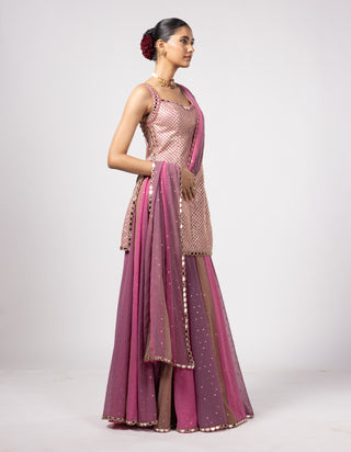 Dark blush kurta and lehenga pants set