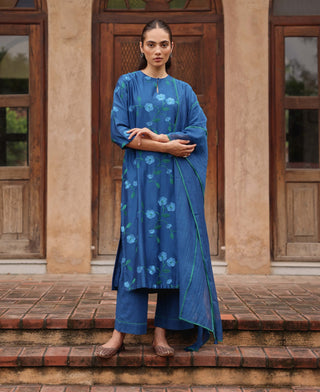 Indigo bloom embroidered kurta set