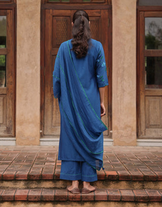 Indigo bloom embroidered kurta set