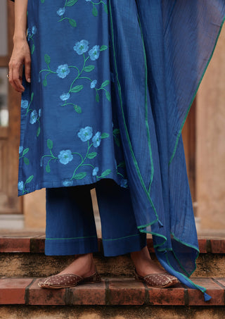 Indigo bloom embroidered kurta set