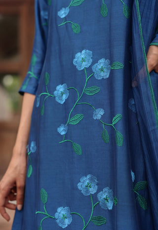 Indigo bloom embroidered kurta set
