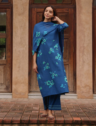 Indigo bloom applique kurta set
