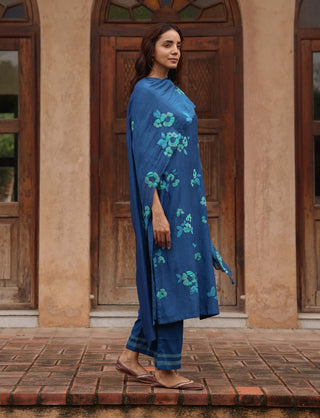 Indigo bloom applique kurta set