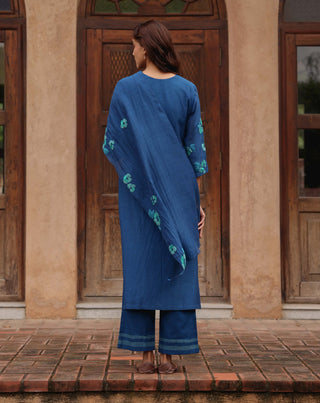 Indigo bloom applique kurta set
