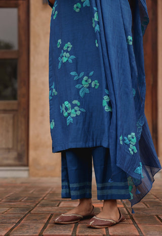 Indigo bloom applique kurta set