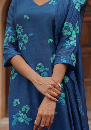 Indigo bloom applique kurta set