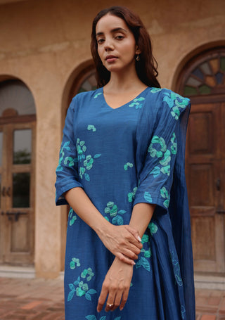 Indigo bloom applique kurta set