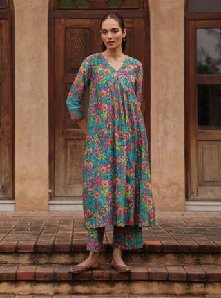 Teal bloom tunic and pants