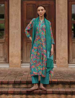 Teal bloom printed kurta set
