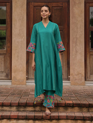 Teal giza silk tunic and pants