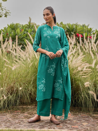 Teal applique embroidered kurta set