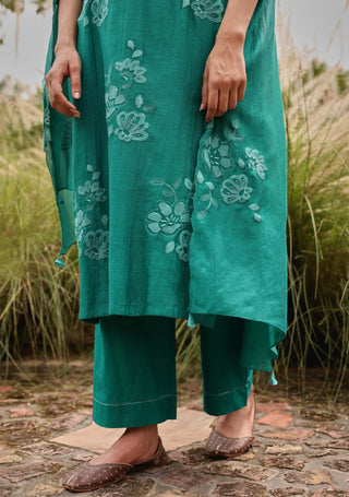 Teal applique embroidered kurta set