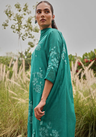 Teal applique embroidered kurta set