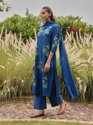 Indigo applique bloom kurta set