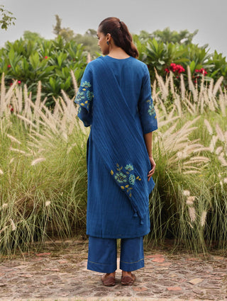 Indigo applique bloom kurta set