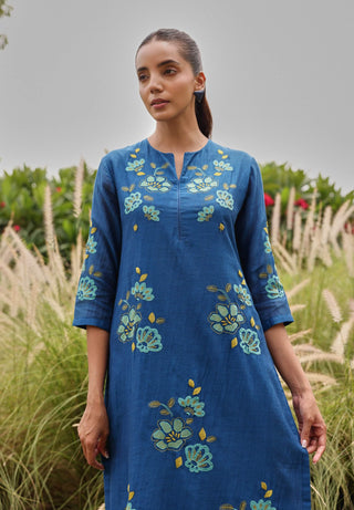 Indigo applique bloom kurta set