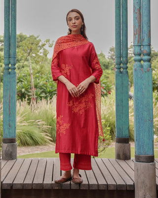 Berry applique floral kurta set