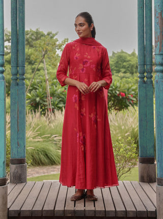 Berry floral anarkali and dupatta