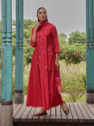 Berry floral anarkali and dupatta